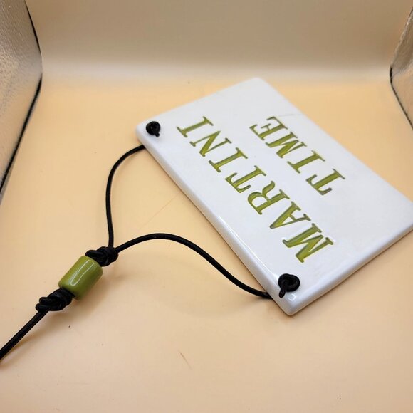 Ceramic Martini Time Hanging Sign Ora Sterling Plum Foolish Cord Hanger jj3555 - Picture 4 of 6